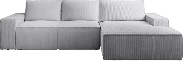 Vente-unique Schlafsofa Amelia in Hellgrau mit Cordstoff und Schlaffunktion, Breite: 297 cm - Bild 1
