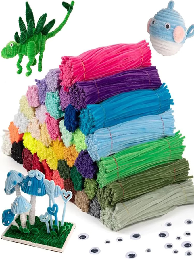 1000 Stück Pfeifenreiniger in 10 sortierten Farben aus Chenille für Bastelarbeiten und DIY Kunstprojekte, Multicolor - Bild 5