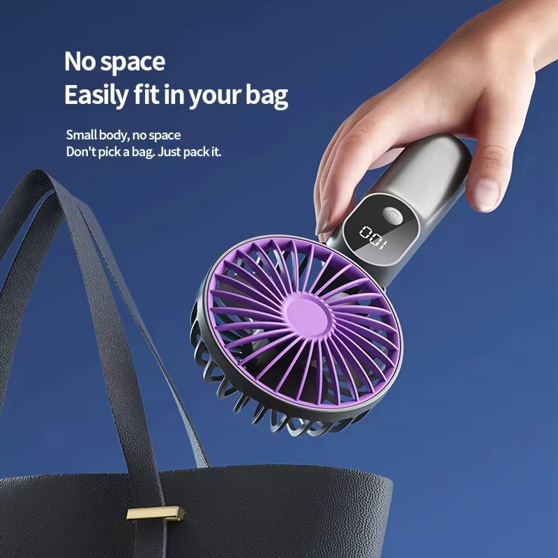 XIAOTREE Mini tragbarer USB-Ventilator in Grau mit 6 Geschwindigkeiten, digitaler Anzeige und faltbarem 3-in-1 Design für Nacken und Schreibtisch - Bild 5