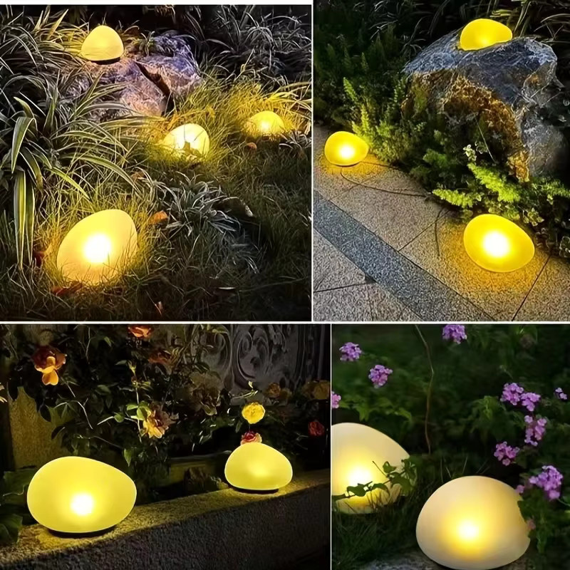 ledcbet 2er Set Solar-Kieselstein-Lichter mit warmweißem LED-Licht für Garten, Terrasse und Wegdekoration in Weiß und Schwarz - Bild 5