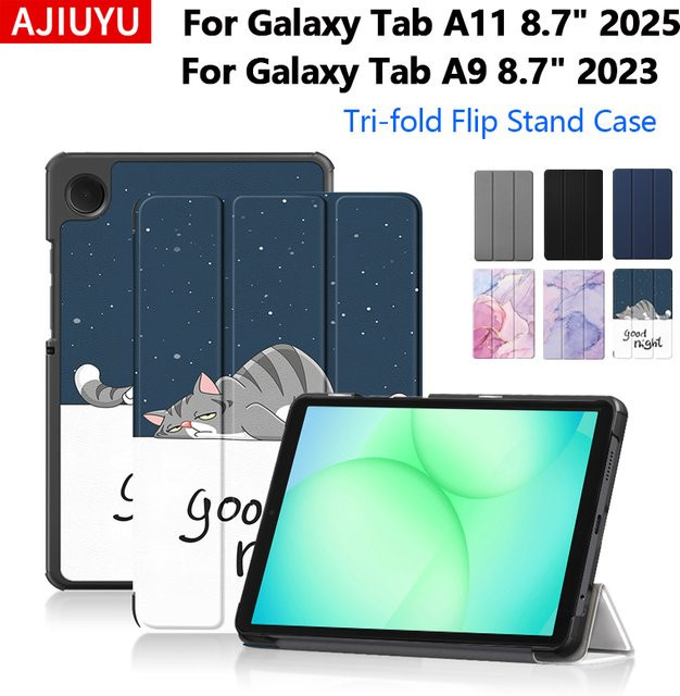 Samsung Galaxy Tab A11 8,7 Zoll 2025 SM-X133 SM-X135 Tablet Hülle mit Tri-Folding Stand Abdeckung in Schwarz - Bild 1