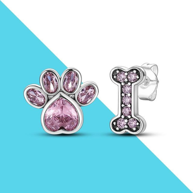 Ohrstecker 925 Silber, Rosa Haustier-Print und Knochen, Damen - Bild 1