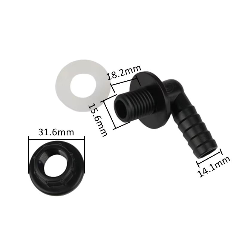 UP-CLOUD 90 Grad Ellenbogen Adapter aus Kunststoff mit 3/8 Zoll Gewinde auf 14 mm Anschluss in Schwarz für Aquarium Entwässerung und Gartenbewässerung - Bild 2