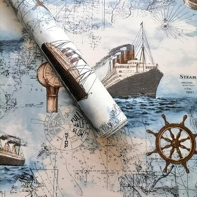Selbstklebende Vintage-Tapete SZ-Damai im maritimen Design, Farbe: Weiß, Breite: 45 cm, Länge: 1000 cm - Bild 1