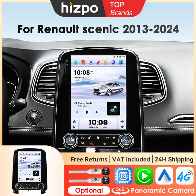 Hizpo Multimedia-Navigationssystem für Renault Scenic 2013 - 2024 mit 9,7 Zoll Display, GPS, 4G, Carplay, Android Auto und 360-Grad-Kamera in Schwarz - Bild 1