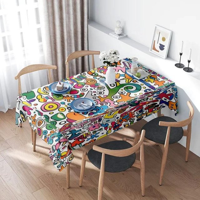 Mehrfarbige Tischdecke von JINGYUE Pet mit abstraktem Formenmuster, wasserabweisend und waschbar, B/T: 145 x 200 cm - Bild 1
