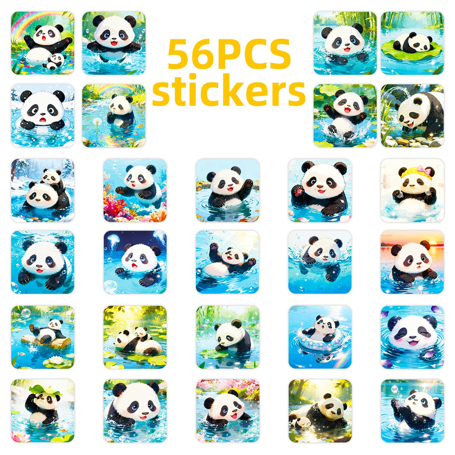 56 oder 112 Stück Cartoon Panda Doodle Aufkleber in Multicolour für Notebook und Schreibwaren - Bild 3