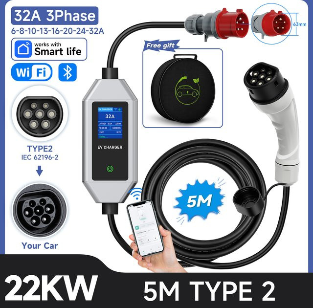 JNTAFEV 22kW Wallbox Typ 2 Ladestation mit 32A und WLAN-App-Steuerung für Elektroautos - Bild 1