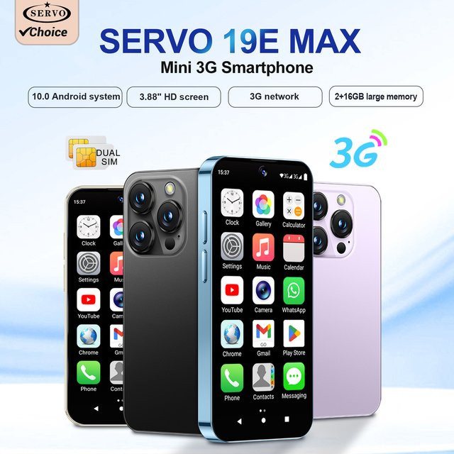 SERVO 19E MAX Mini Android Smartphone in Purple mit 3,88 Zoll Fullview Display, 3G WCDMA, Dual SIM, Gesichtserkennung, WIFI und GPS - Bild 1