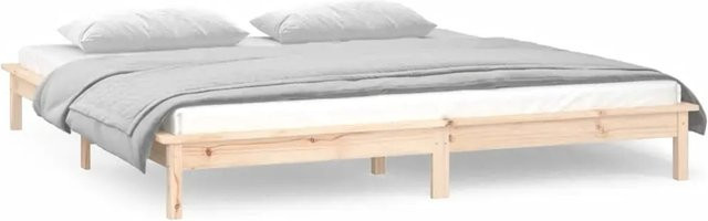 vidaXL Massivholzbett aus Kiefer mit LED-Unterbettbeleuchtung und USB-Ladeport, Farbe: Braun, B/T: 150 x 200 cm - Bild 1