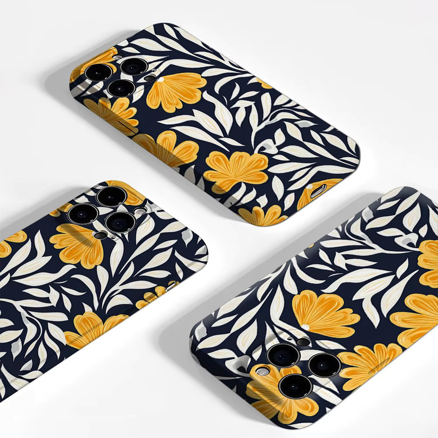 Handyhülle mit gelb-weißem Blumenmuster für Apple iPhone 11 bis iPhone 17 Pro Max Plus mit doppelschichtiger Rückseite - Bild 3