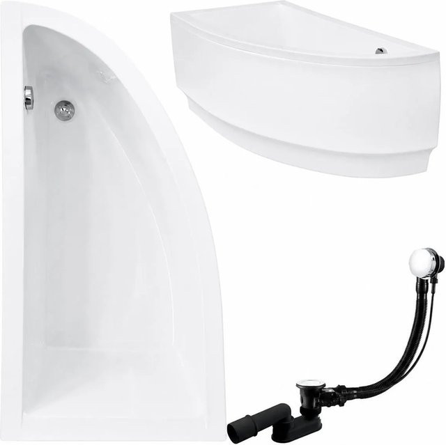 KOLMAN Eckbadewanne links in Weiß mit Acrylschürze, Ablauf und Füßen, B/T: 150 x 70 cm - Bild 1