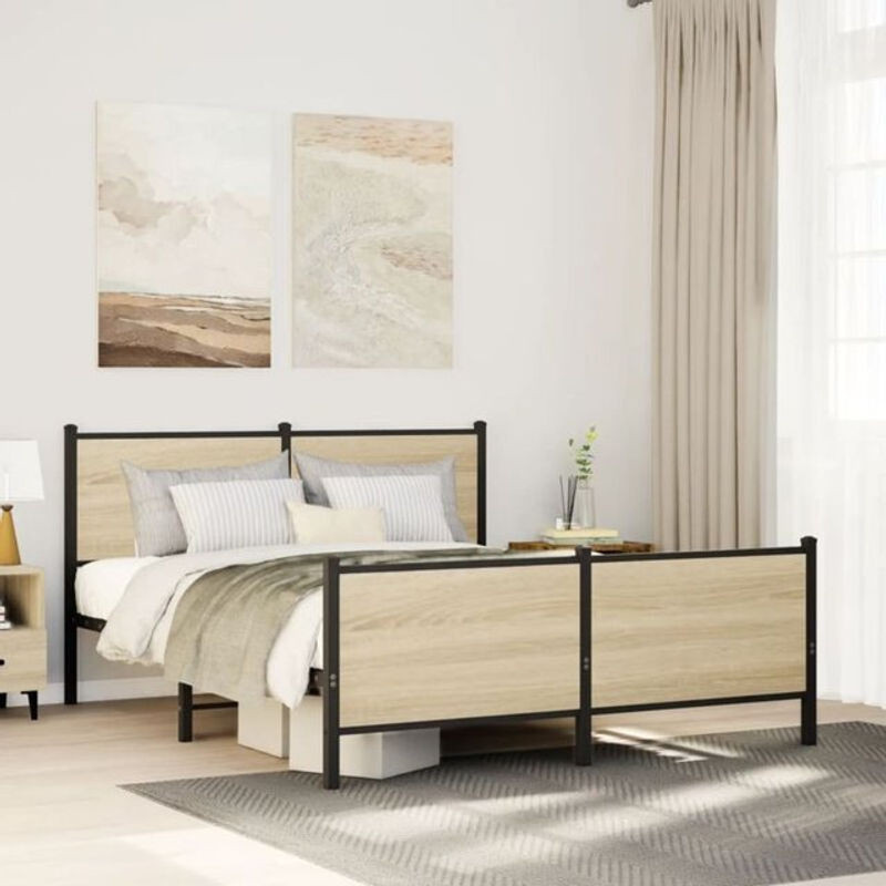 Metallbett Vidaxl in Sonoma-Eiche Natur und Braun, B/T/H: 140 x 200 cm - Bild 1