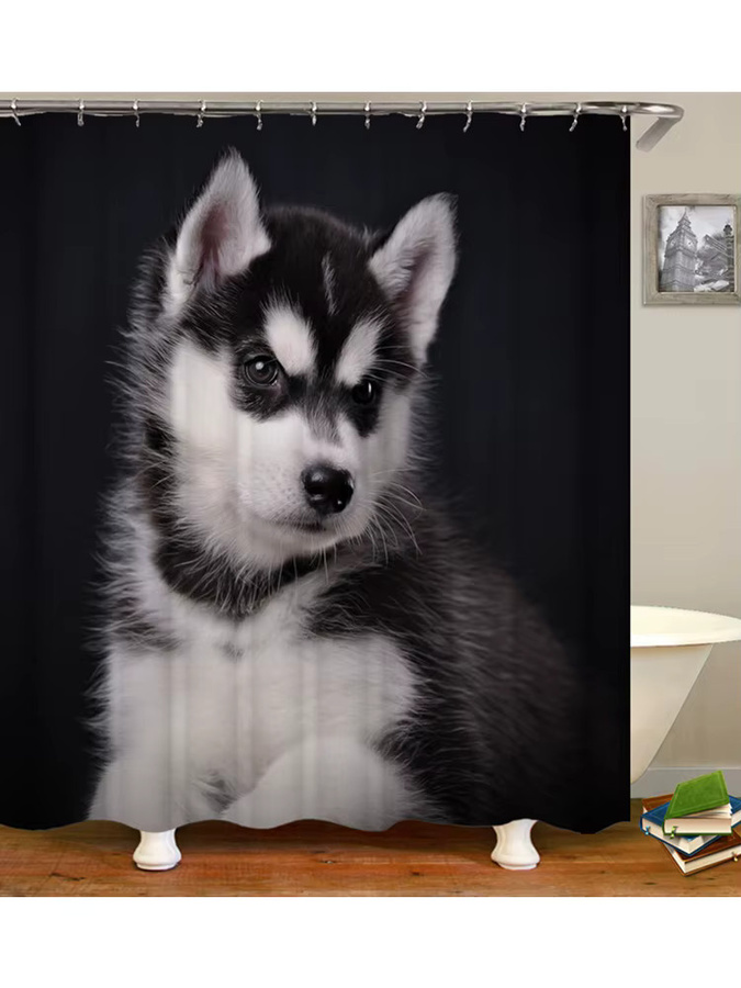 Duschvorhang mit Sibirischem Husky Motiv für Weihnachten, Farbe: Schwarz, B/H: 180 x 180 cm - Bild 2