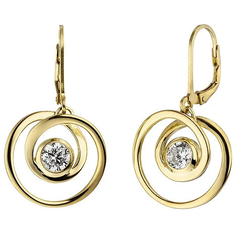Colfem Ohrhänger 925 Sterling Silber, gold vergoldet, 2 Zirkonia, Damen - Bild 1
