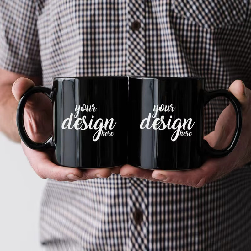 Personalisierte Keramik-Kaffeetasse von ARTGAT in Schwarz und Weiß mit Foto, Text oder Logo, 330 ml - Bild 2