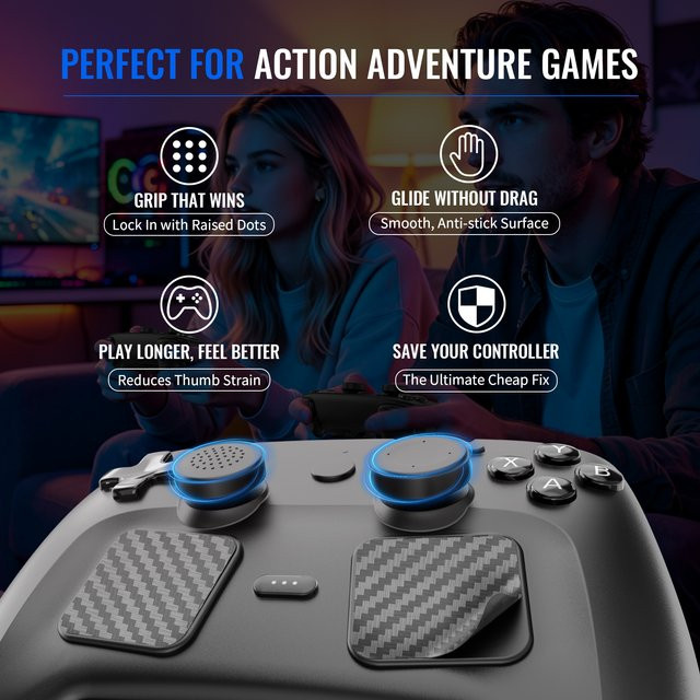 Valve Steam Controller Zubehör Set SDM011 in Schwarz: Rutschfeste Silikon-Joystick-Kappen und Touchpad-Aufkleber mit Rücktasten-Schutzpad - Bild 1