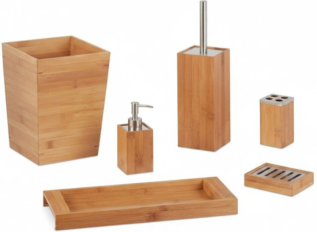 Relaxdays Badgarnitur aus Bambus in Braun, 6-teilig, feuchtigkeitsresistent, 2,5 kg - Bild 1