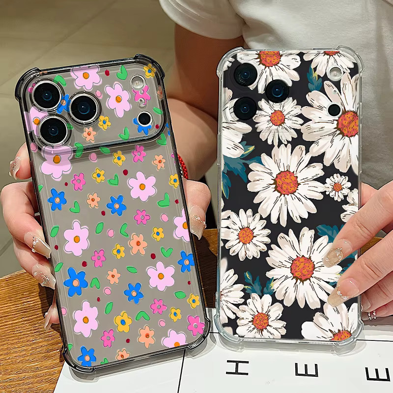 MOESOE Handyhülle mit Blumenmuster für iPhone 17 16 15 14 13 12 11 Pro Max, stoßfeste transparente TPU Schutzhülle mit Kartensteckplatz - Bild 1