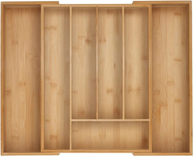 Relaxdays Besteckkasten aus Bambus in Natur, ausziehbar und verstellbar mit 5 bis 7 Fächern, Farbe: Beige/Braun - Bild 1