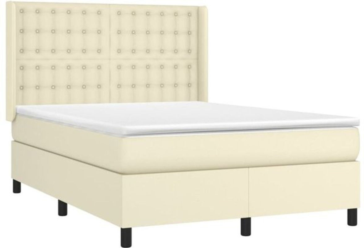 vidaxl Boxspringbett mit Matratze aus Kunstleder in Creme, B/T/H: 140 x 190 cm - Bild 1