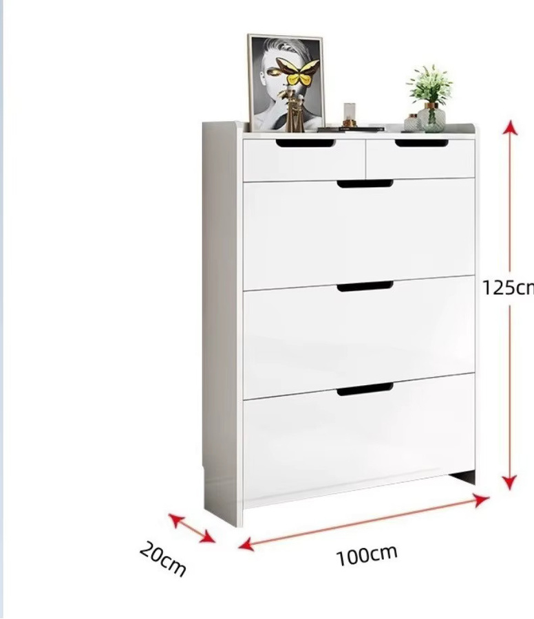 XMSJ Schuhregalschrank modern in Weiß mit Kippfächern aus Holz und MDF für dein Wohnzimmer - Bild 2