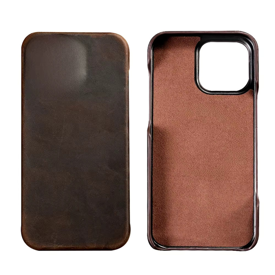 LANGSIDI MagSafe Hülle für iPhone 15 und iPhone 16 Pro Max aus echtem Pull-Up Leder in Braun mit Retro-Luxus-Design und magnetischer Abdeckung - Bild 4