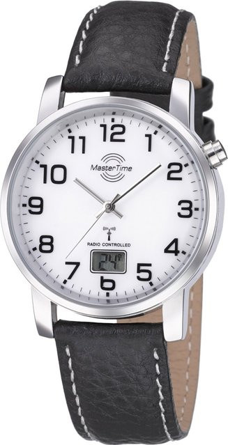 Master Time Herrenuhr, Quarz, Edelstahl, 41 mm, Leder, Silber, Weiß - Bild 1