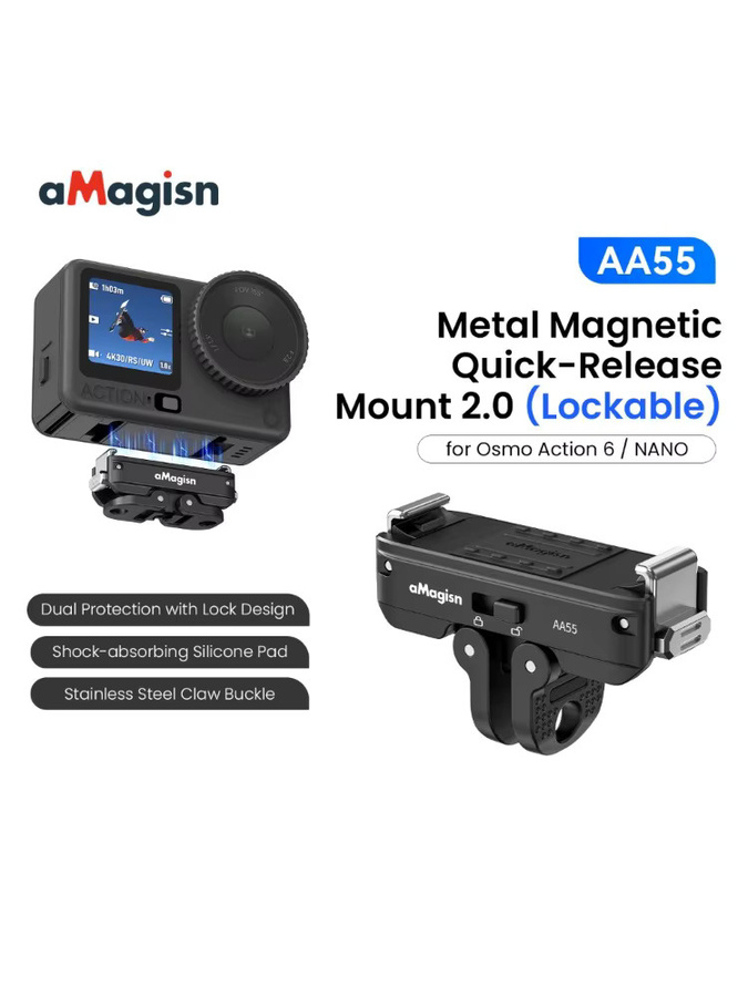aMagisn Sicherheitskamera-Halterung mit Schnellverschluss für DJI Osmo Action 6 und NANO in Schwarz mit 1/4-Zoll- und 2-Pin-Schnittstellen - Bild 7