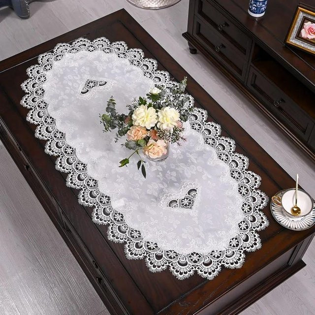 Julliette Traum Tischdecke für ovale Tische mit floraler Bestickung, Weiß, B/T: 120 x 60 cm - Bild 1