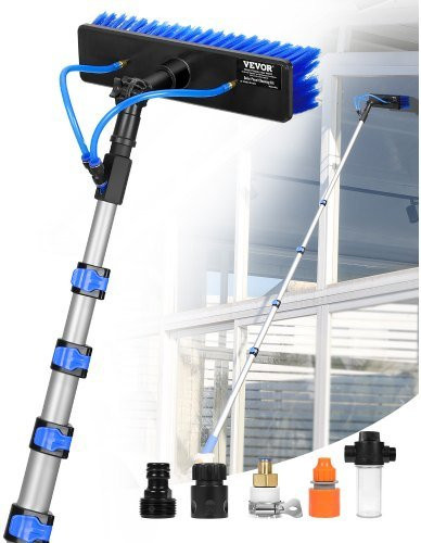 VEVOR Water Fed Pole Kit zur Solarpanel-Reinigung mit 7,3 m Teleskopstange, 180 Grad drehbarem Bürstenkopf und 20 m Schlauch für Fenster, Solarpanels und Wohnwagen - Bild 1