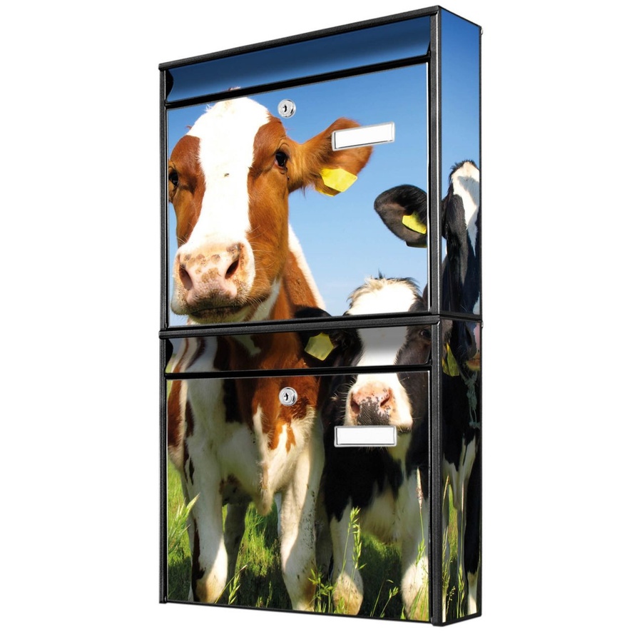 banjado Burg Wächter Briefkastenanlage für Mehrfamilienhäuser, Schwarz, Motiv Kühe, B/H/T: 36,2 x 64,5 x 10 cm - Bild 1