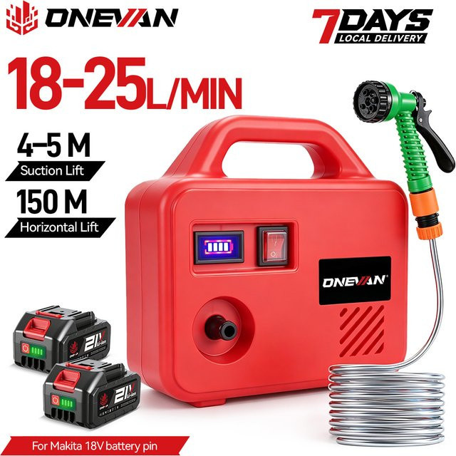 ONEVAN Akkubetriebene elektrische Wasserpumpe 260 W für Makita 18 V Akku, tragbare Gartenpumpe zur Rasenbewässerung in Rot - Bild 1