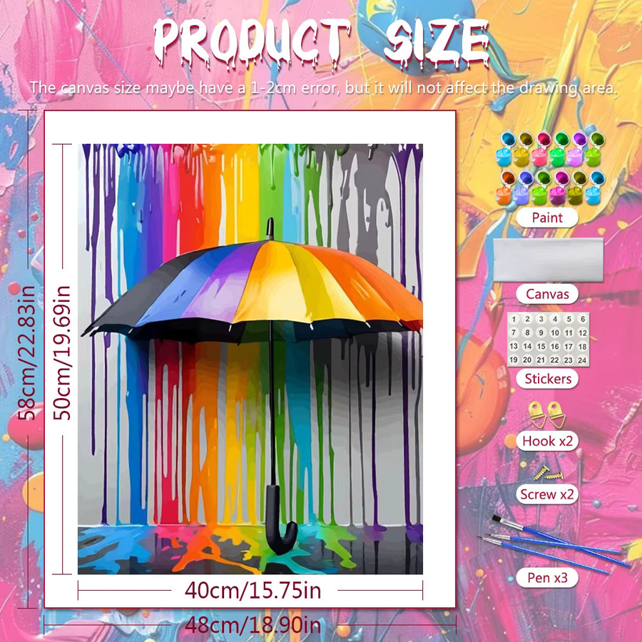 Huacan Digitaler Ölgemälde-Regenschirm, Acrylfarbe nach Zahlen, Bunt / Mehrfarbig - Bild 2