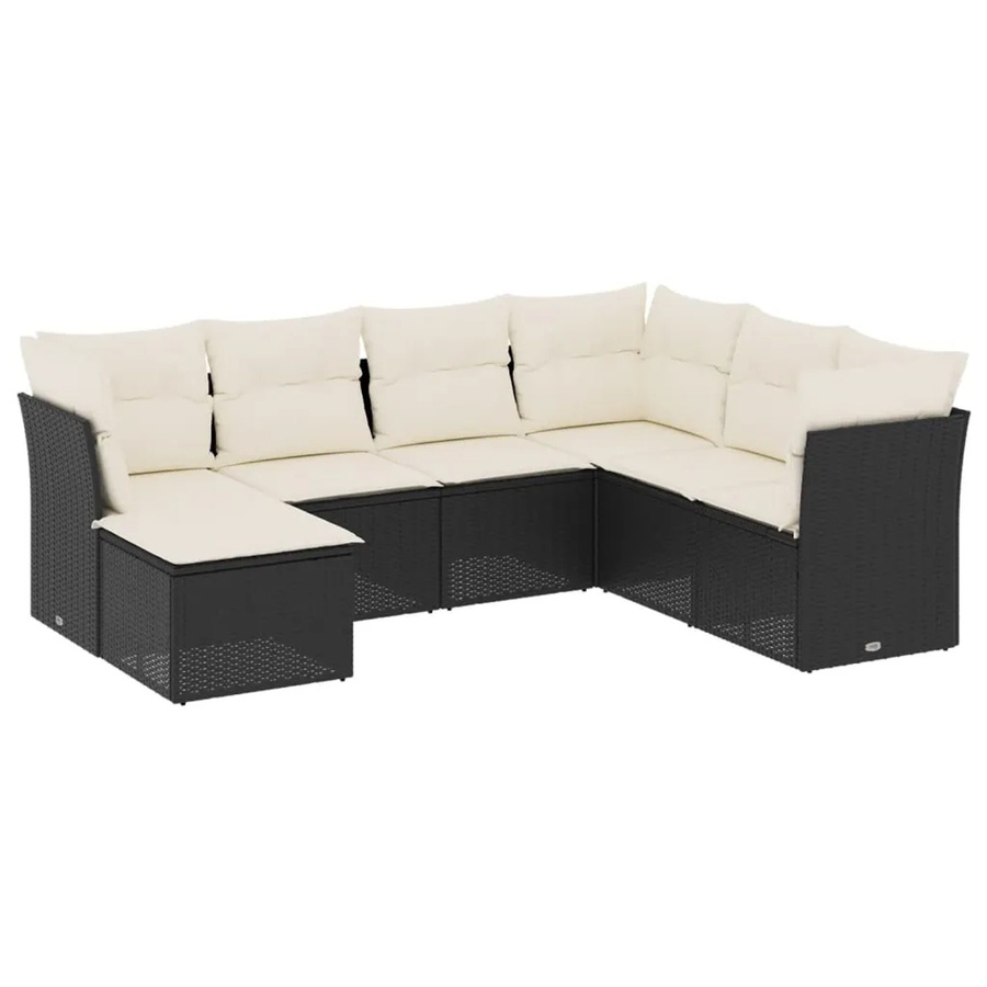 vidaXL 7-tlg Garten-Sofagarnitur aus Polyrattan in U-Form mit Kissen, Schwarz - Bild 2