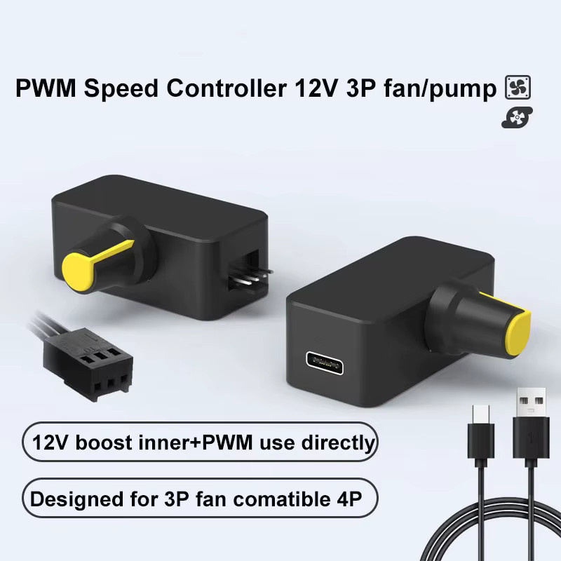 Angitu 3Pin Lüfterregler mit USB auf Type-C Anschluss für PWM Lüftergeschwindigkeitsregler in Schwarz - Bild 2