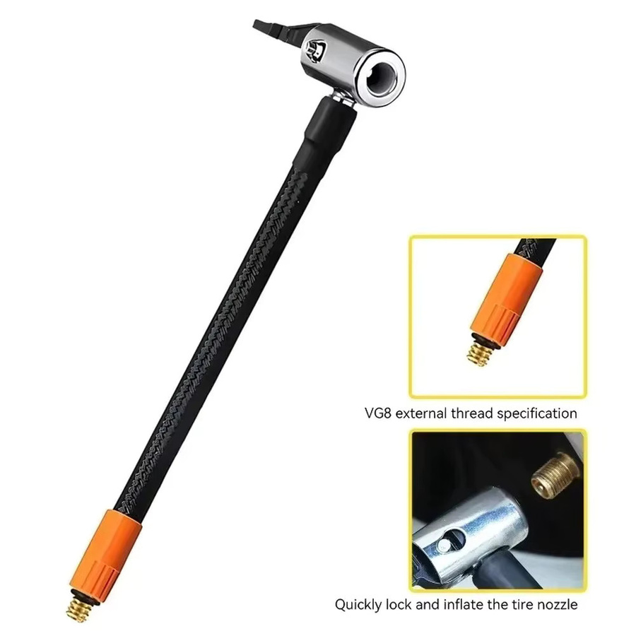 Auto Luftpumpe Verlängerung mit M6 Gewinde und Kupfer Stecker, Schlauch Adapter Rohr für Reifen Inflation, Schwarz/Gold, Länge: 30-60 cm - Bild 2