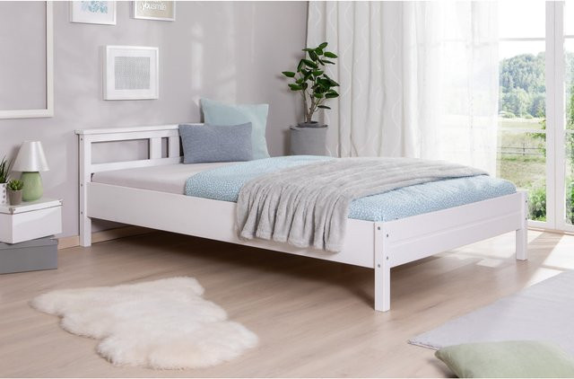 TiCAA Merci Bett aus Kiefernholz in Weiß im skandinavischen Design - Bild 1
