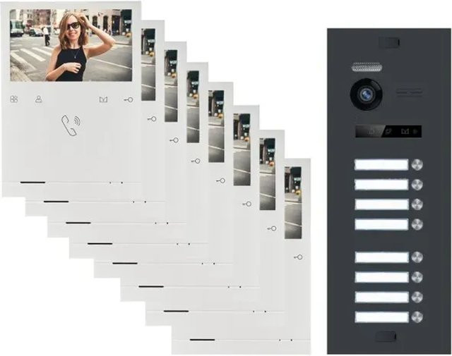 Balter Evo Quick Video Türsprechanlage für 8 Familienhäuser mit 8x 4,3 Zoll Monitor, 2-Draht Bus, Anthrazitgrau - Bild 1