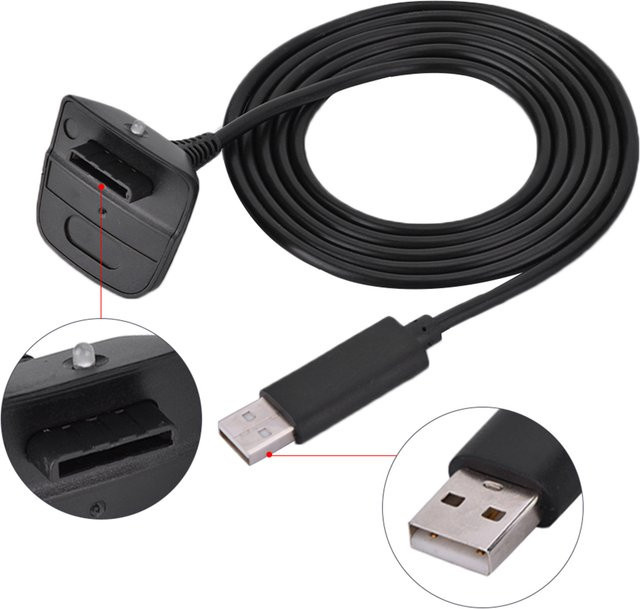 Microsoft Xbox 360 Wireless Controller USB-Schnellladekabel aus reinem Kupfer in Schwarz - Bild 1