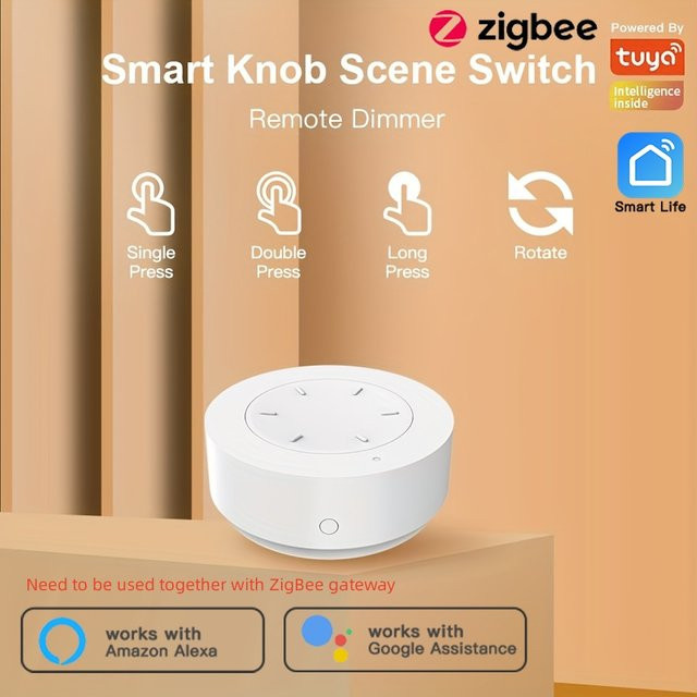 Tuya ZigBee Smart Knob Schalter als kabellose Fernbedienung und Dimmer zur Szenario-Automatisierung in Weiß - Bild 1