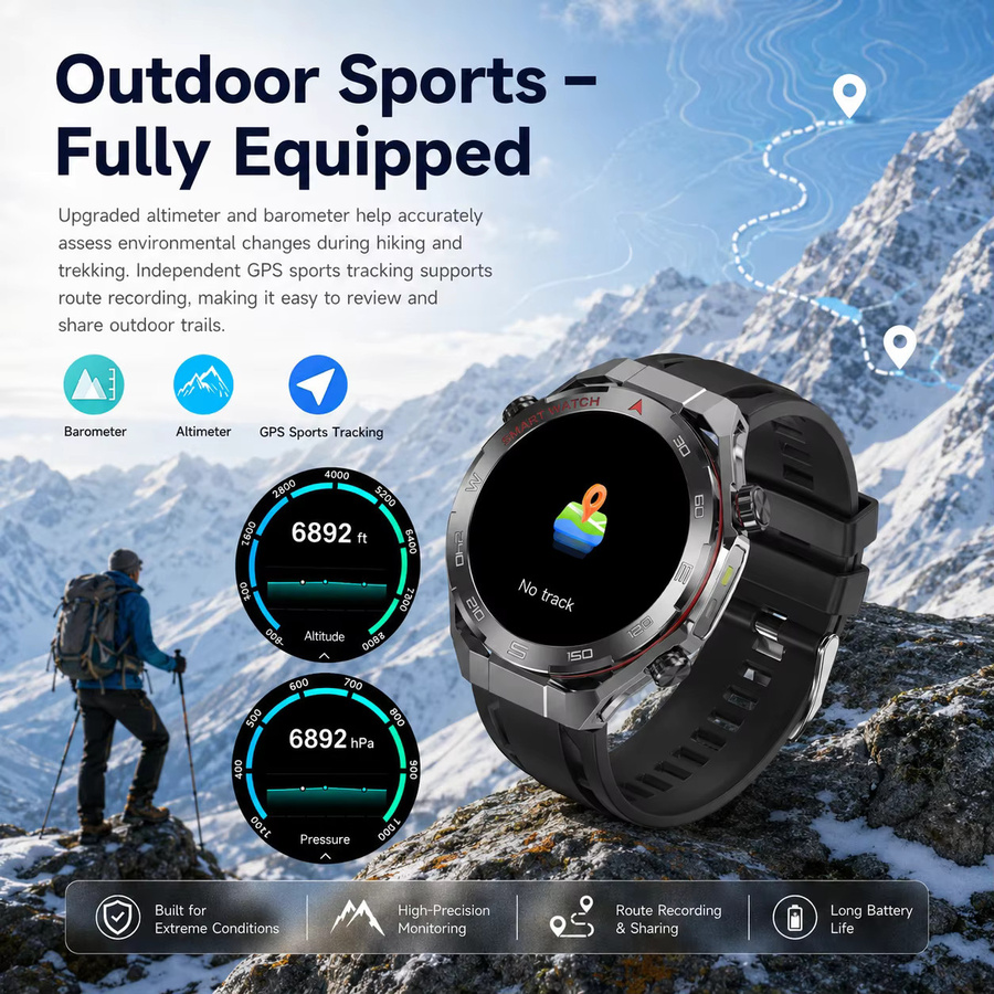 rollstimi Smartwatch, Herren, Schwarz, Silikon, GPS, Bluetooth - Bild 3