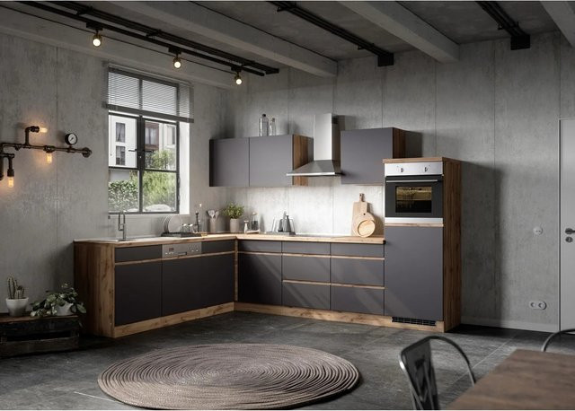 Held Möbel Winkelküche Turin in Graphit-Wotaneiche, B/T/H: 300 x 240 x 60 cm - Bild 1