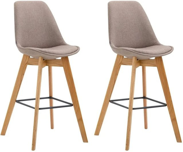 2er Set Barhocker DELUKE GIKAR mit Lehne aus Stoff in Taupe, B/T/H: 48 x 56 x 112 cm - Bild 1