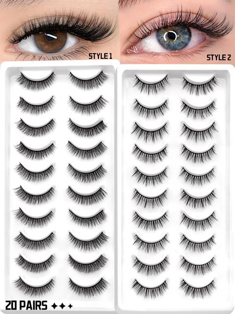 VELTRINAY Künstliche Wimpern, Cat-Eye, 20 Paar, Unisex - Bild 1