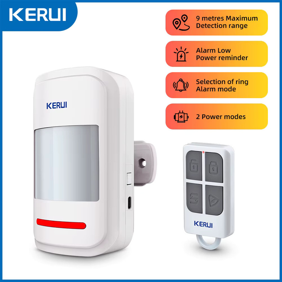 KERUI Kabelloser PIR-Bewegungsmelder in Weiß mit 433 MHz Infrarot-Technologie, Alarm- und Türklingelmodus inklusive Fernbedienung und SOS-Funktion für Senioren - Bild 2