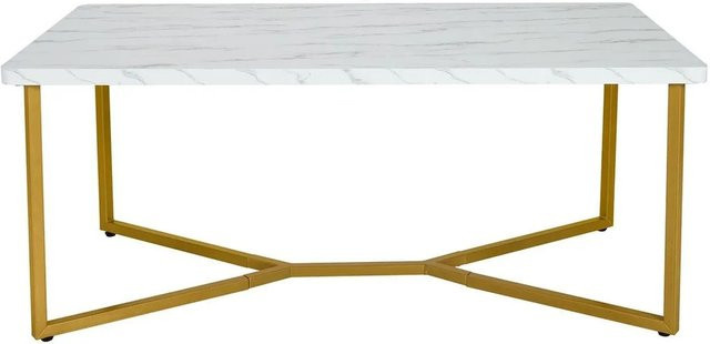 Costway Couchtisch in Marmor-Optik, rechteckiger Kaffeetisch in Weiß und Gold mit Metallgestell, B/T/H: 126 x 60 x 45,5 cm - Bild 1