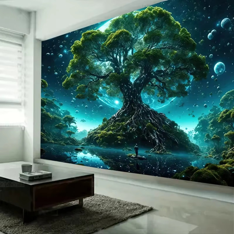 VIKAMA Fantasy-Wandteppich Baum des Lebens in Multicolour mit magischem Wald, Mond und Sternen als Wandbehang für dein Wohnzimmer oder Schlafzimmer - Bild 3