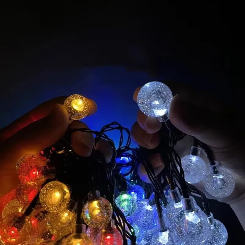 OKAL RED EAST Solar-Lichterkette mit 200 transparenten LED-Kristallkugeln aus Glas für den Außenbereich, Garten und Weihnachten - Bild 4