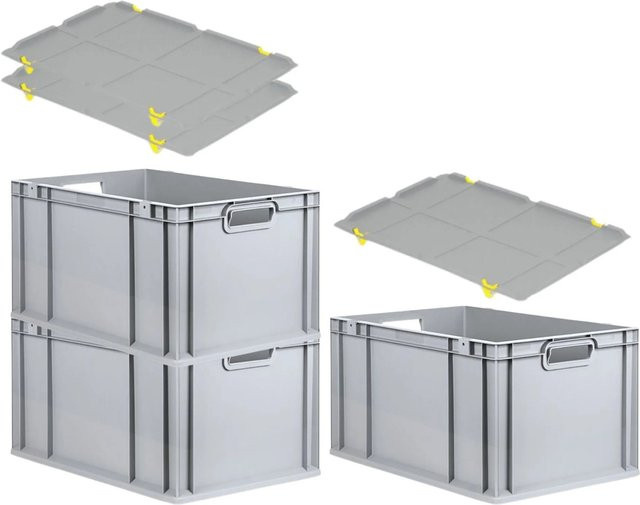 PROREGAL SuperSparSet 3x Eurobox NextGen Grip mit Auflagedeckeln und gelben Schiebeschnappverschlüssen, Grau, H: 32 cm, B: 40 cm, T: 60 cm - Bild 1